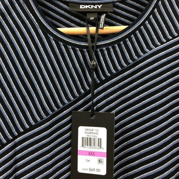 DKNY Striped Long -Sleeve Top New Navy XXS‎ - Picture 7 of 9